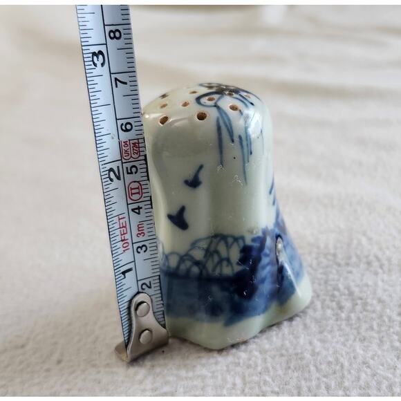 Antique Japanese Transferware Blue Flow Potpourri Holder Birds Tea House - Picture 11 of 12